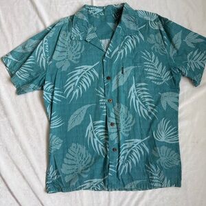 Men's Teal Tropical Print Casual Button Down Shirt